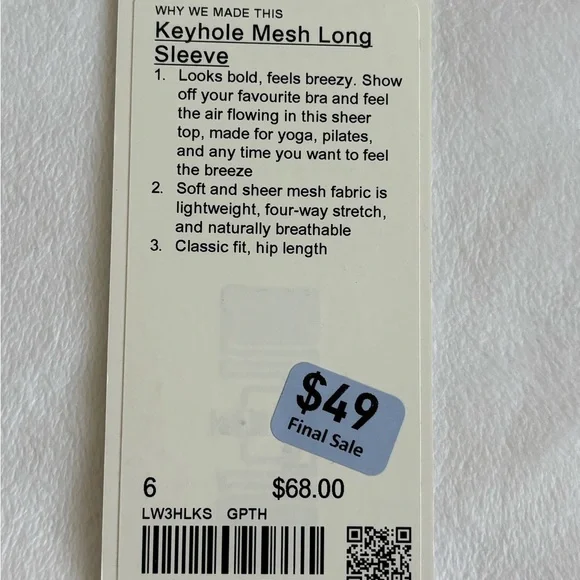 Lululemon Keyhole Mesh Long Sleeve Top Grape Thistle Size 6 NEVER WORN - Picture 10 of 10